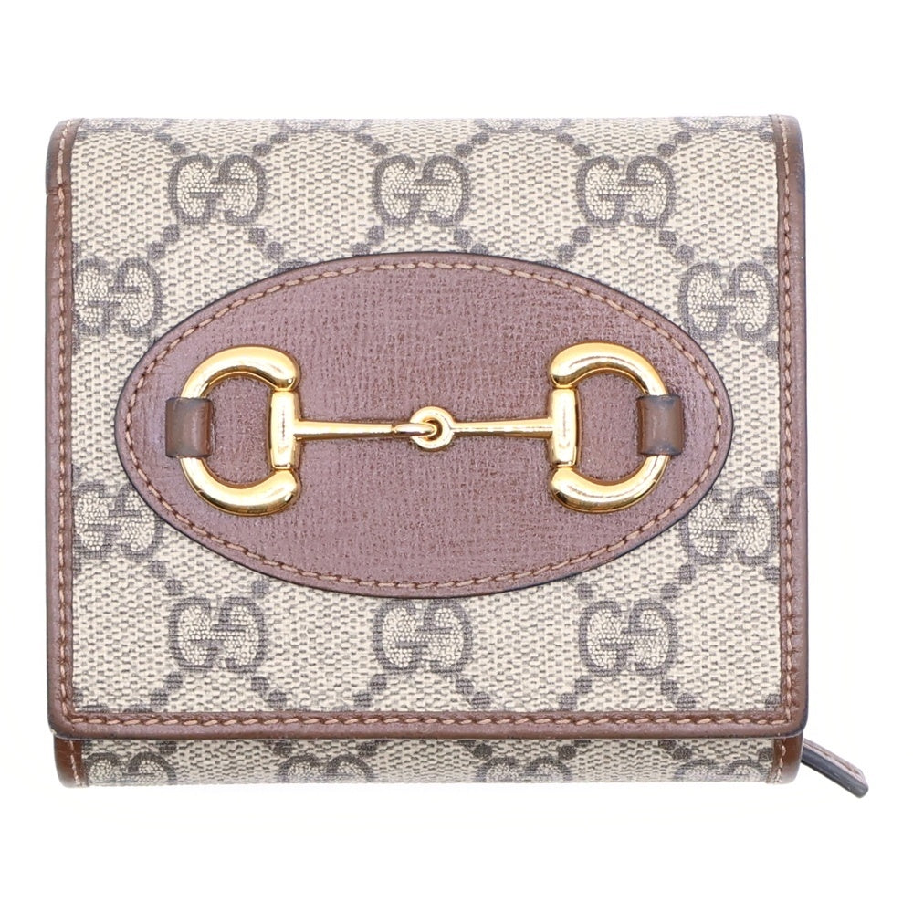 GUCCI(グッチ) ホースビット コンパクトウォレット 三つ折り財布 ベージュ×ブラウン レザー×PVC 621891 ゴールド金具
