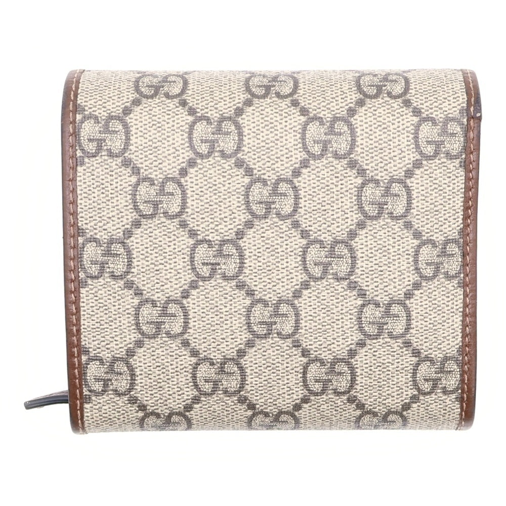 GUCCI(グッチ) ホースビット コンパクトウォレット 三つ折り財布 ベージュ×ブラウン レザー×PVC 621891 ゴールド金具
