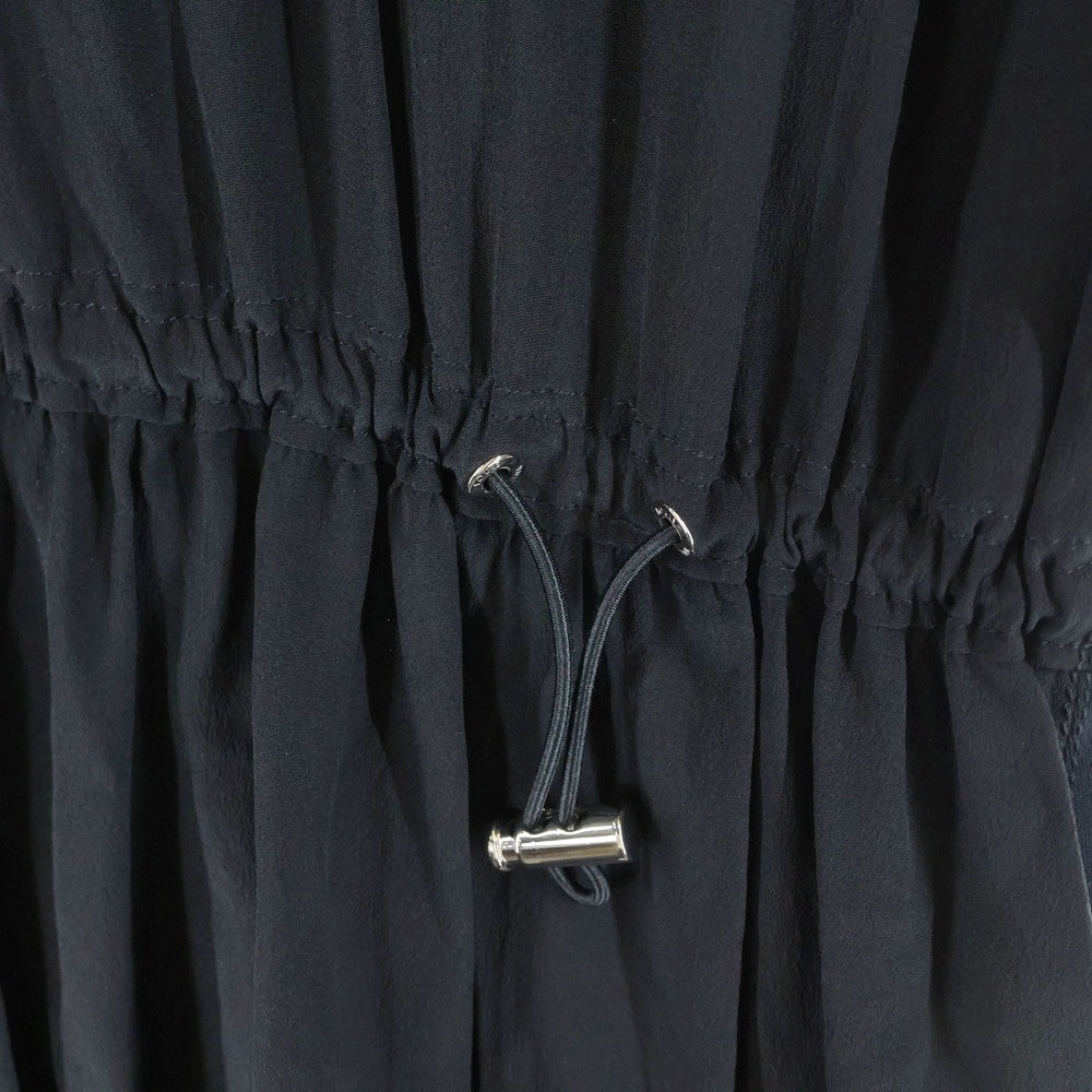 LOUIS VUITTON(ルイヴィトン) 20SS ワッペンロゴ モノグラム柄切り替え シルク ドローストリング クルーネック 半袖 カットソー ワンピース ブラック レディース RW201A JG2 FIDB16