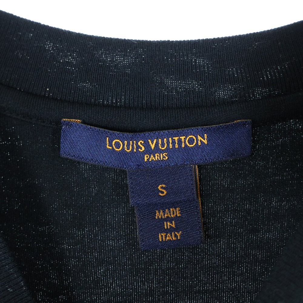 LOUIS VUITTON(ルイヴィトン) 20SS ワッペンロゴ モノグラム柄切り替え シルク ドローストリング クルーネック 半袖 カットソー ワンピース ブラック レディース RW201A JG2 FIDB16