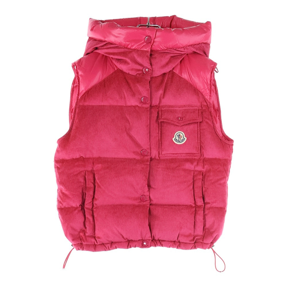 MONCLER(モンクレール) EAU オー ワッペンロゴ コーデュロイ切り替え フーデッド スナップボタン ダウンベスト ピンク レディース H20931A00127 596CS