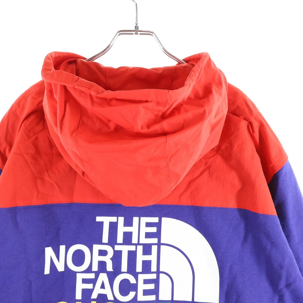 GUCCI(グッチ) 21AW バックロゴプリント バイカラー ナイロン切り替え ジップアップ スウェットパーカー フーディー レッド/ブルー 671462