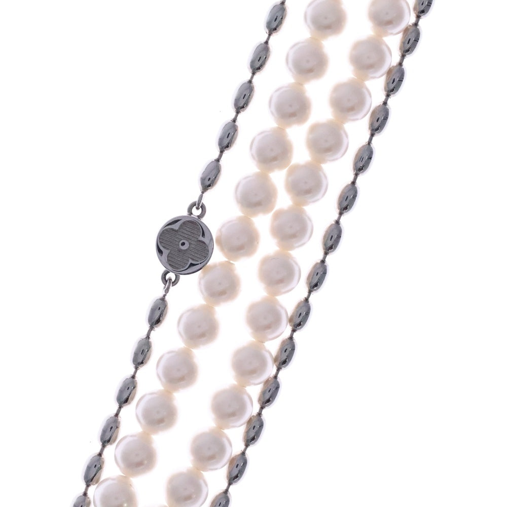 LOUIS VUITTON(ルイヴィトン) LV モノグラム パール フュージョン ネックレス ペンダント チェーン シルバー×ホワイト M01781