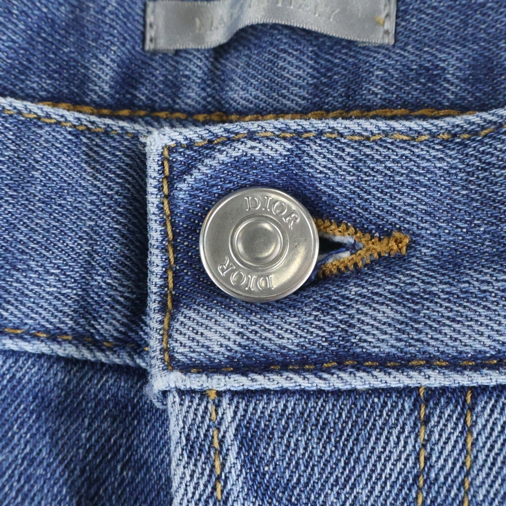 DIOR(ディオール) ウォッシュ加工 レザーパッチ ストレッチ スリムフィット スキニーデニムパンツ ジーンズ インディゴ レディース 193DS10K349X