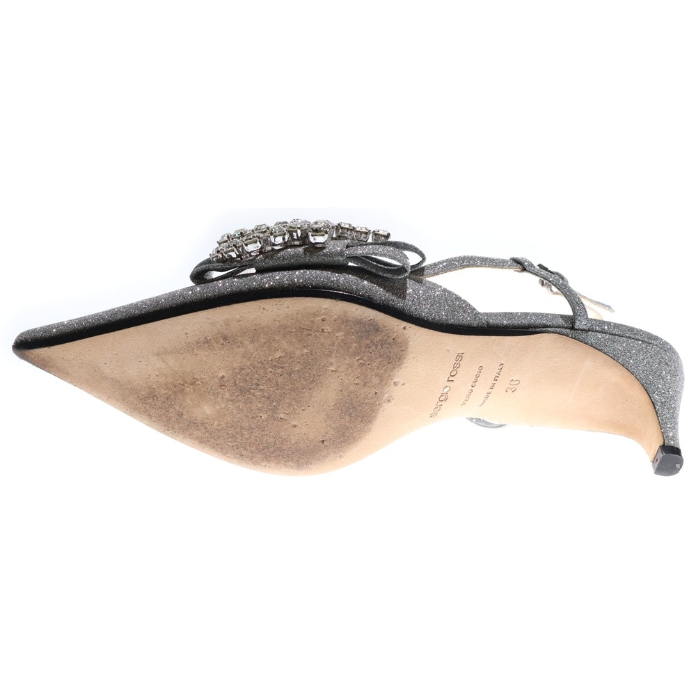 Sergio Rossi(セルジオロッシ) SR ICONA ビジューロゴ ラメグリッター ポインテッドトゥ ストラップ ヒール パンプス シューズ シルバー レディース