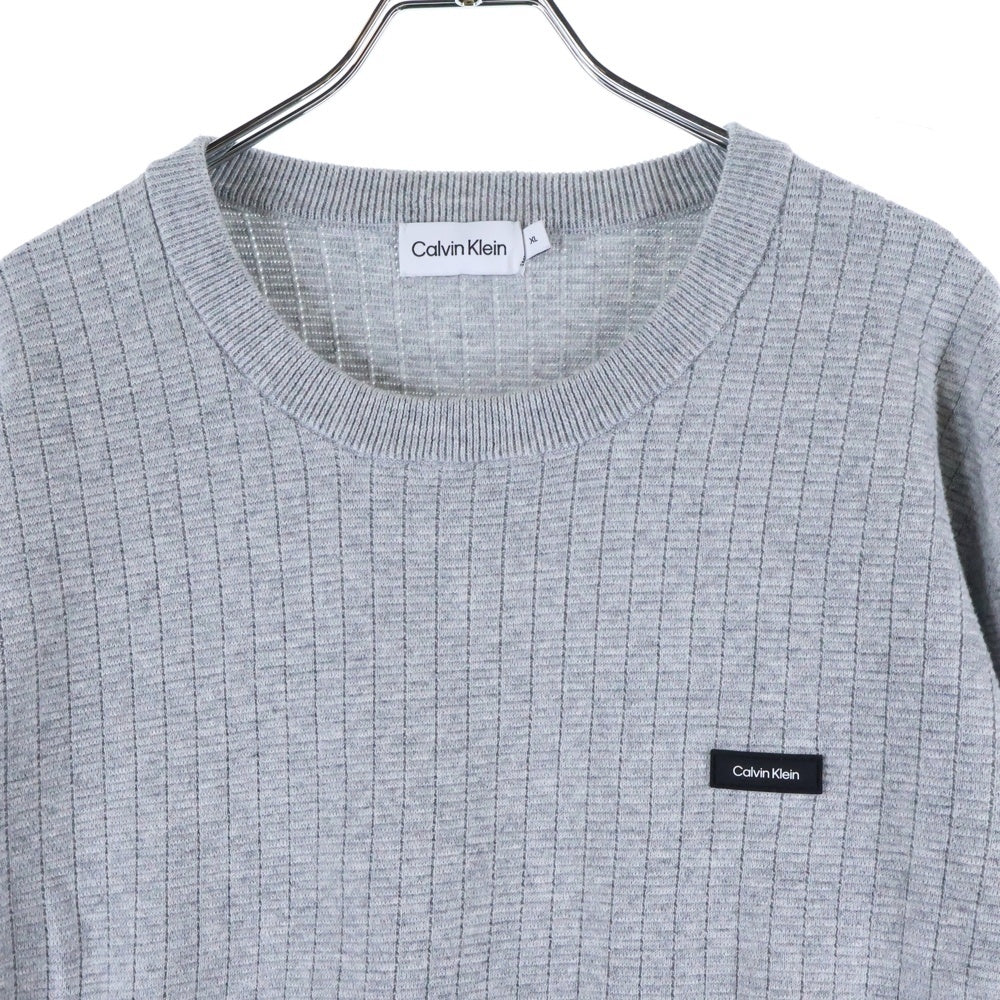 Calvin Klein(カルバンクライン) ラバーワッペンロゴ コットン クルーネック プルオーバー 長袖ニット セーター グレー K10K111946