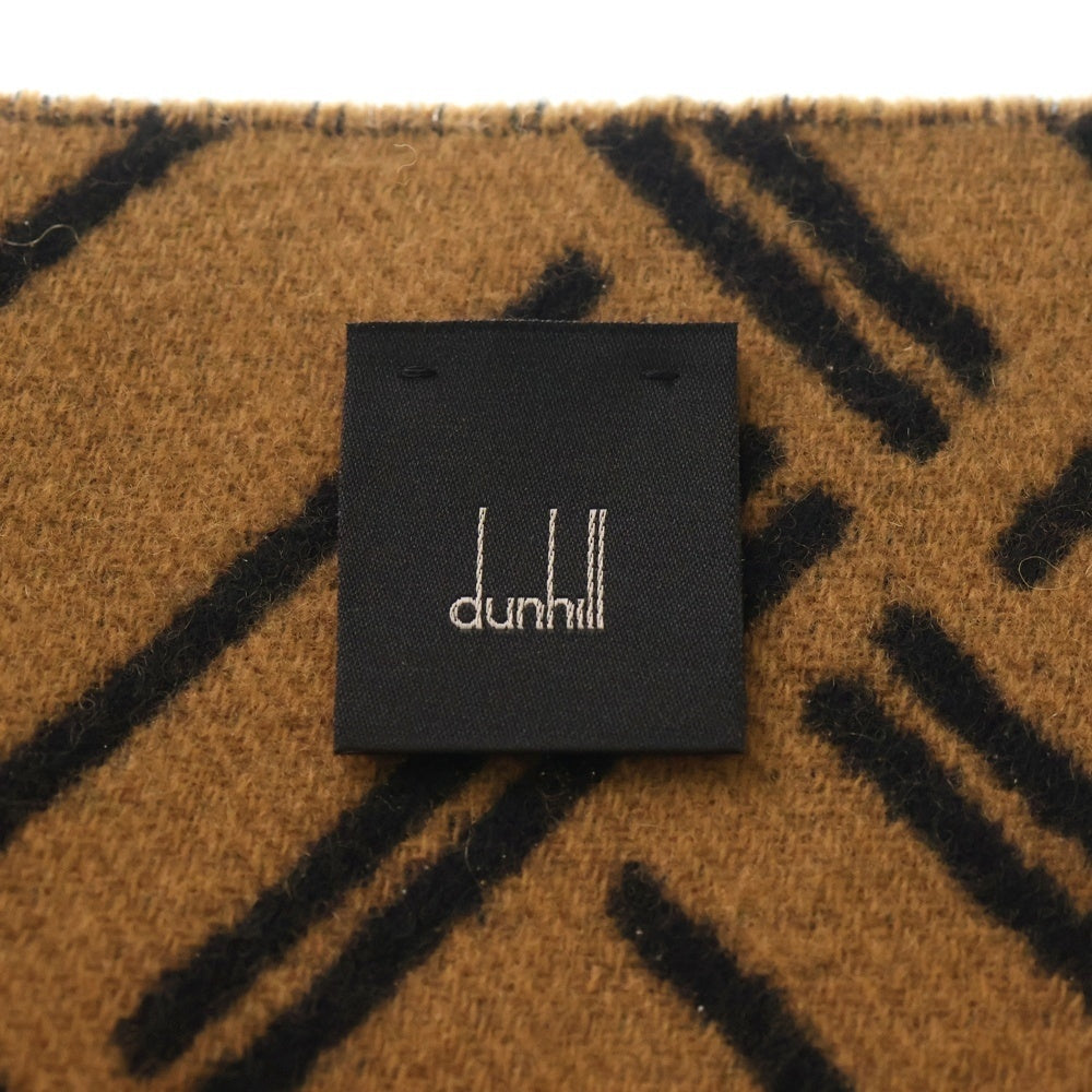 dunhill(ダンヒル) 総柄ジャガード カシミヤ×ウール フリンジマフラー ブラック/ブラウン レディース