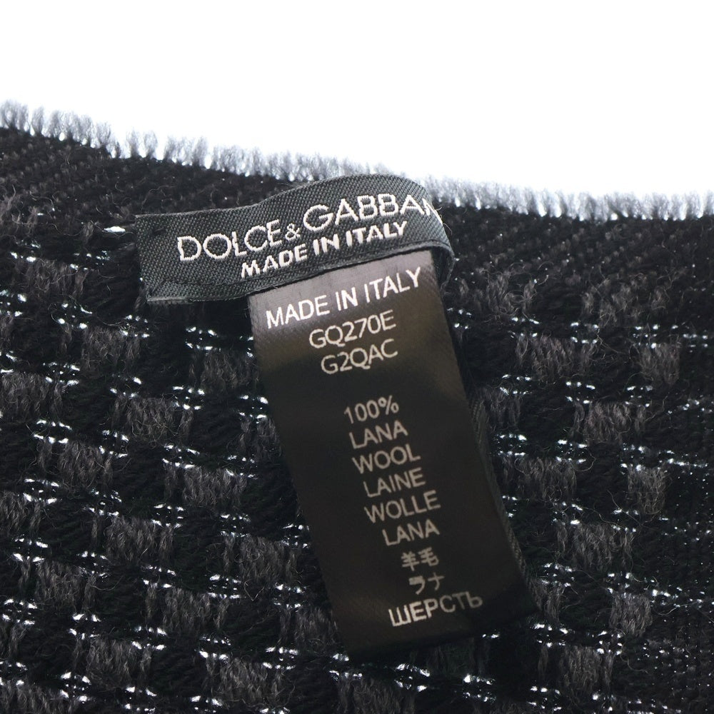 DOLCE & GABBANA(ドルチェアンドガッバーナ) ロゴ 総柄ジャガード ウール ニット フリンジマフラー ブラック/グレー レディース