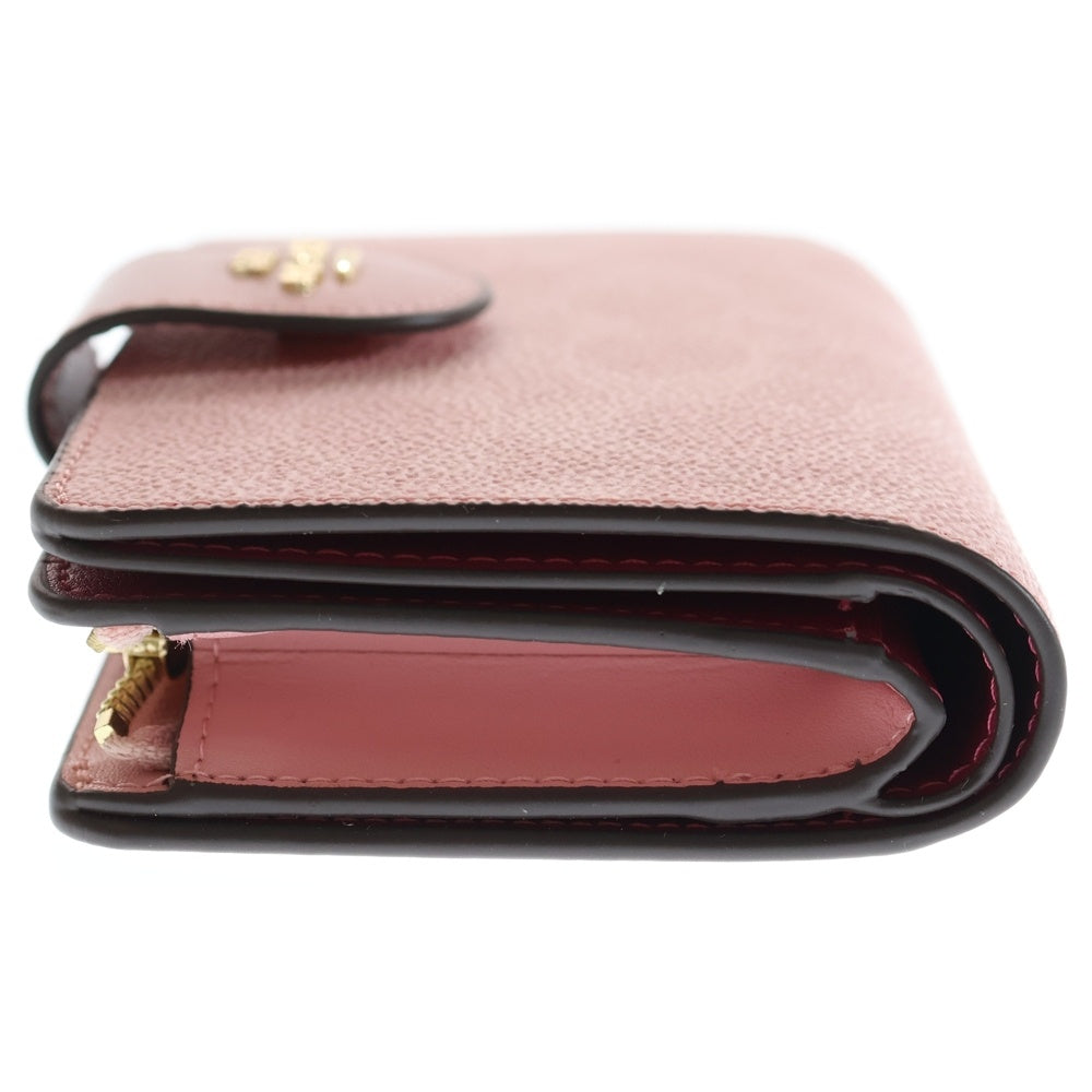 COACH(コーチ) シグネチャーロゴ コンパクトウォレット 三つ折り財布 コインケース ピンク PVC レザー ゴールド金具 レディース