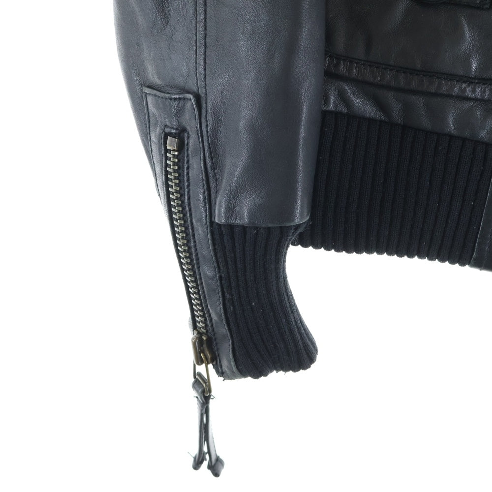 AVIREX(アヴィレックス) ラムレザー 襟リブレザーブルゾン ブラック 6281006