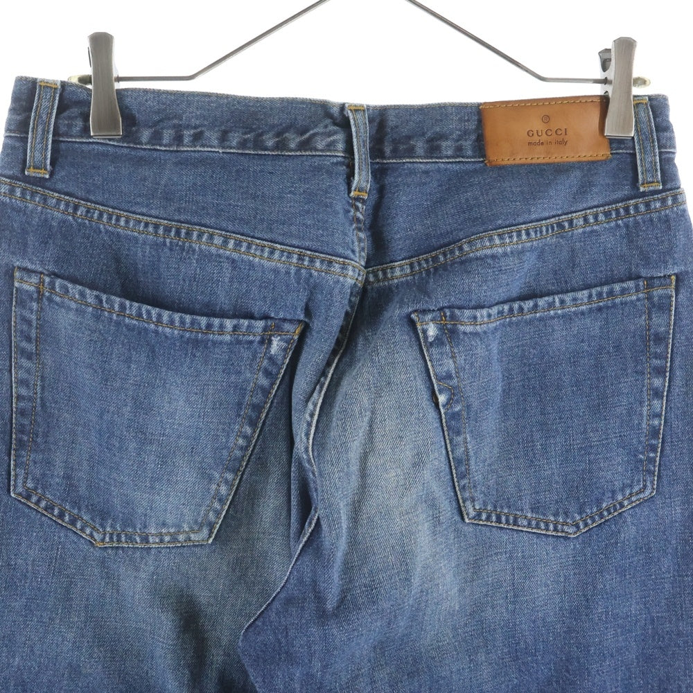 GUCCI(グッチ) ロゴレザーパッチストレートウォッシュデニムパンツ インディゴ