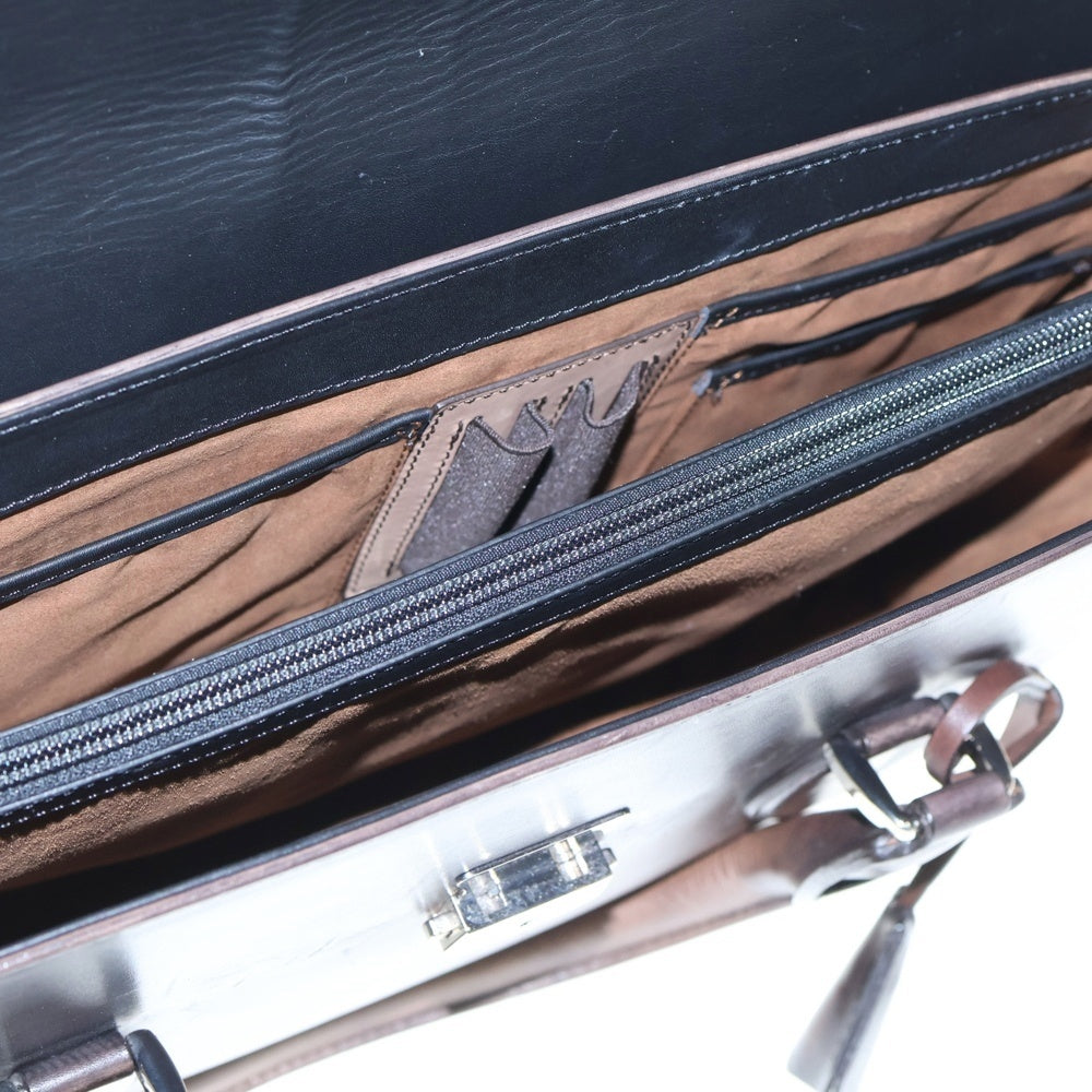 Berluti(ベルルッティ) エミーオ カリグラフィ スクリットレザー 2WAY ハンド ショルダー ビジネスバッグ ブリーフケース シルバー金具 ブラウン レディース