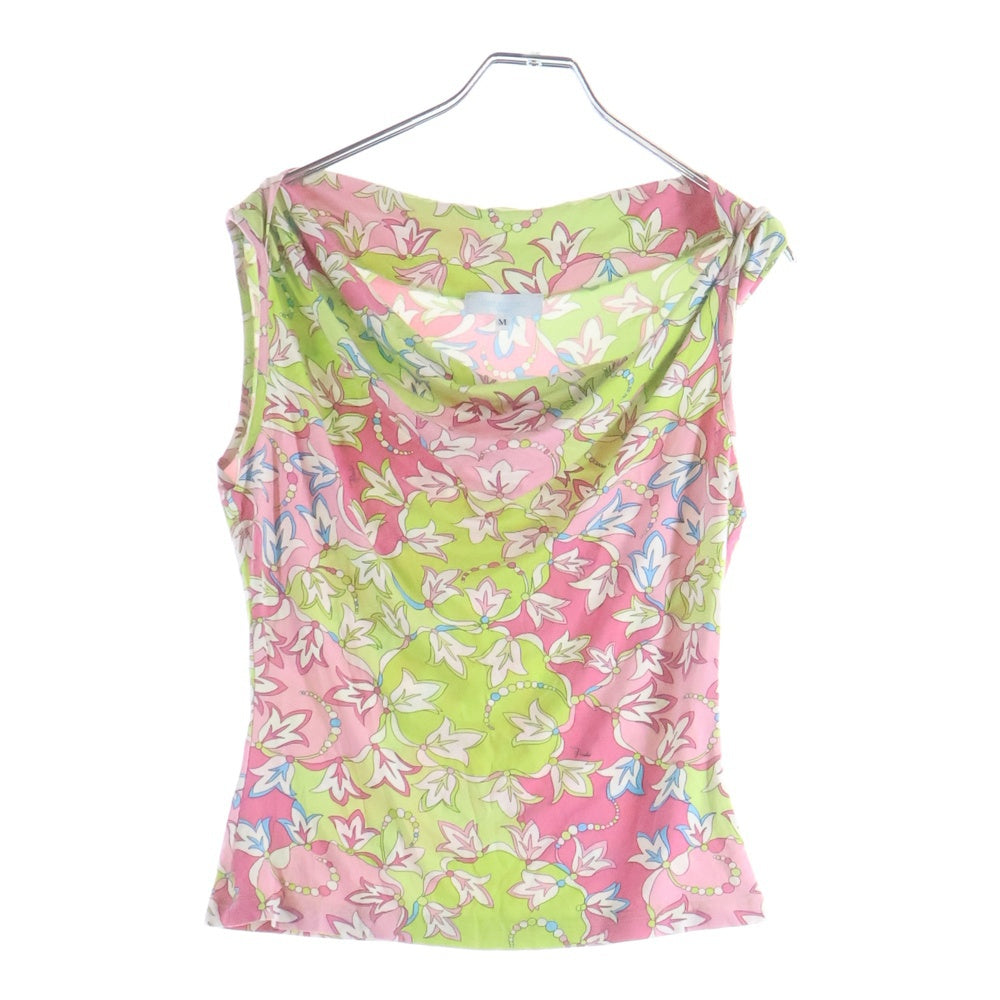 EMILIO PUCCI(エミリオプッチ) プッチ総柄プリント ノースリーブ Tシャツ カットソー ピンク/ライトグリーン レディース