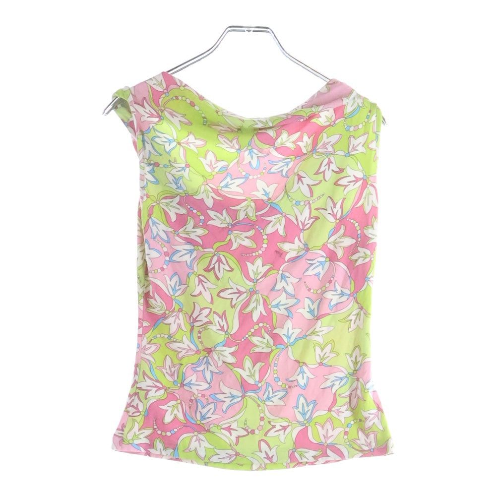 EMILIO PUCCI(エミリオプッチ) プッチ総柄プリント ノースリーブ Tシャツ カットソー ピンク/ライトグリーン レディース