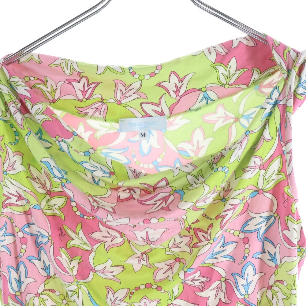 EMILIO PUCCI(エミリオプッチ) プッチ総柄プリント ノースリーブ Tシャツ カットソー ピンク/ライトグリーン レディース