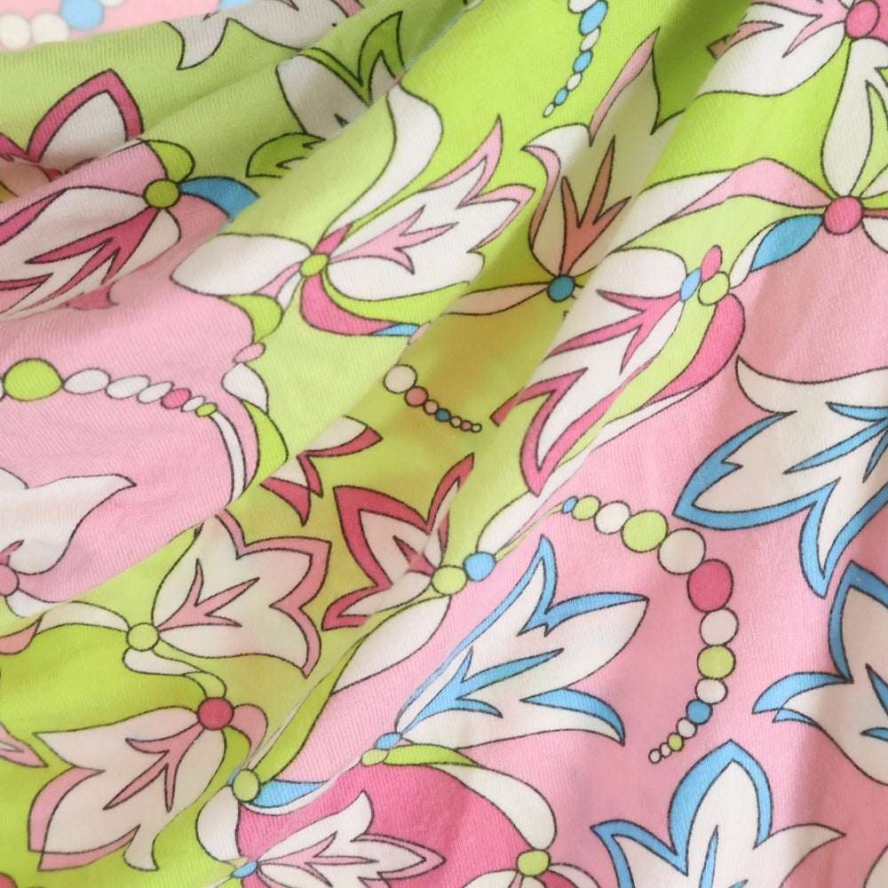 EMILIO PUCCI(エミリオプッチ) プッチ総柄プリント ノースリーブ Tシャツ カットソー ピンク/ライトグリーン レディース