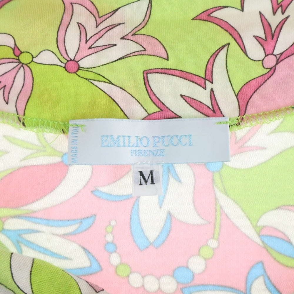 EMILIO PUCCI(エミリオプッチ) プッチ総柄プリント ノースリーブ Tシャツ カットソー ピンク/ライトグリーン レディース