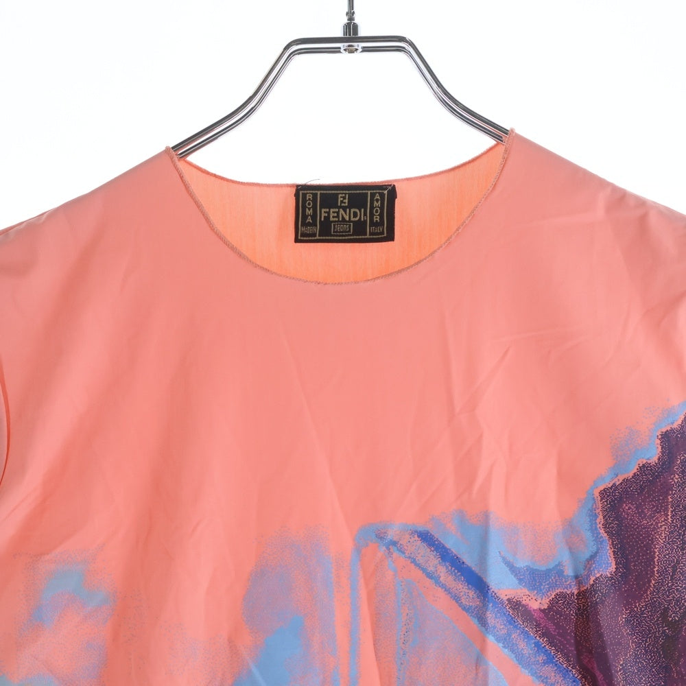 FENDI(フェンディ) ロゴプリント クルーネック 半袖Tシャツ カットソー ピンク レディース
