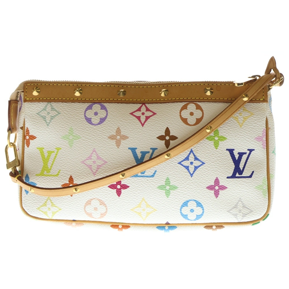 LOUIS VUITTON(ルイヴィトン) モノグラムマルチカラー ポシェットアクセソワール ハンドバッグ ミニバッグ ケース ポーチ ホワイト×ブラウン レザー×PVC M92649 ゴールド金具 レディース