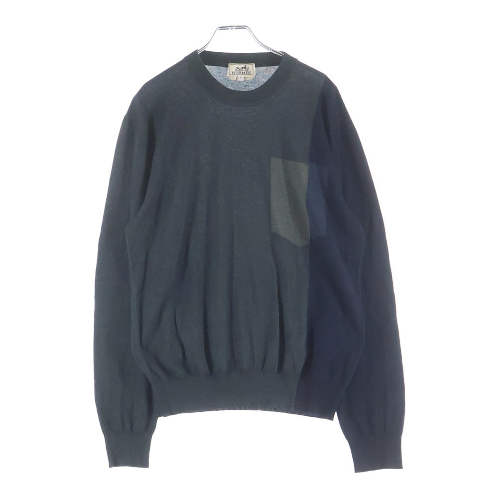 HERMES(エルメス) カシミヤ混 バイカラーニットセーター グレー/ネイビー