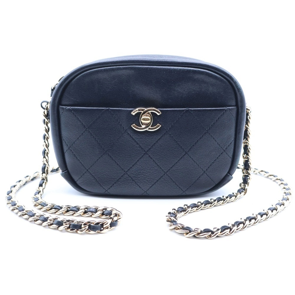 CHANEL(シャネル) マトラッセ カメラバック チェーンショルダーバック ラムスキン ゴールド金具 ブラック AS0137 レディース