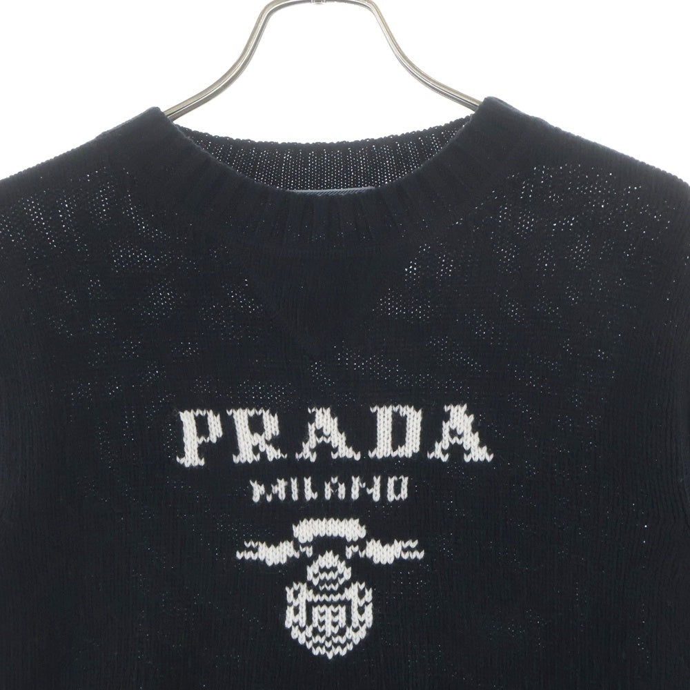 PRADA(プラダ) ジャガードロゴ ウールカシミヤ 長袖ニット セーター ブラック P24G1V レディース