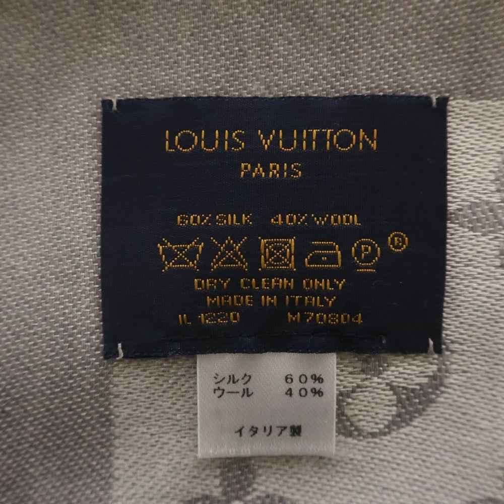 LOUIS VUITTON(ルイヴィトン) ショール モノグラム フリンジマフラー ストール シルク×ウール ライトグレー M70804 レディース
