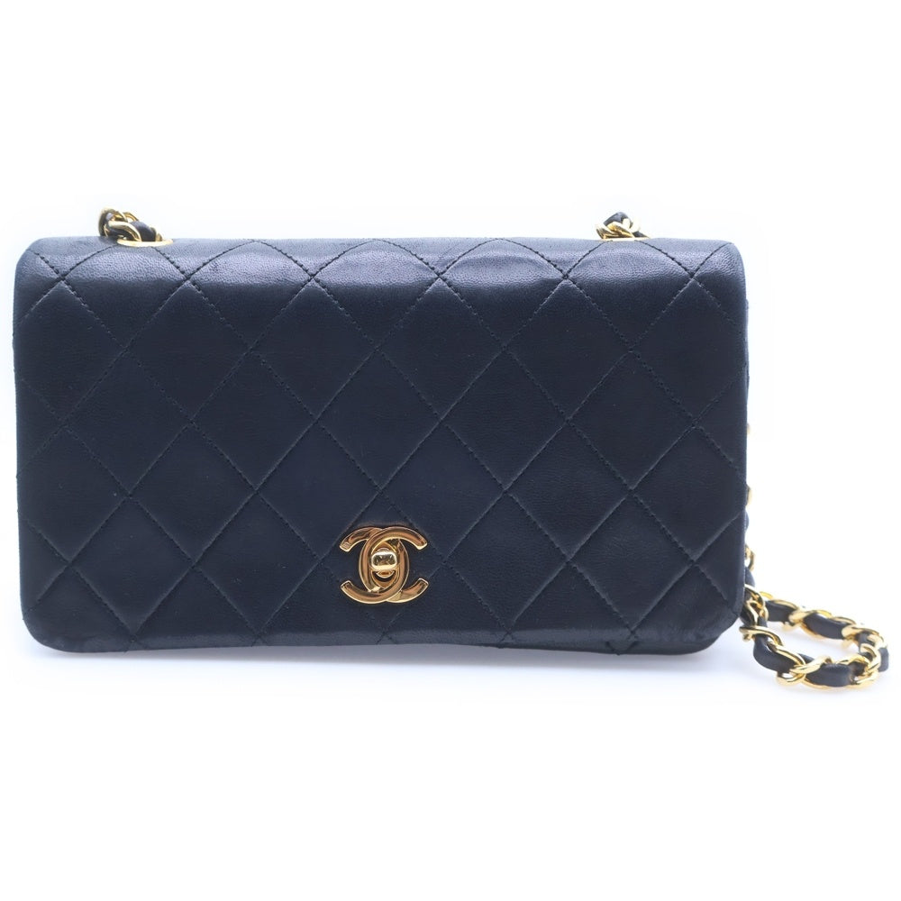 CHANEL(シャネル) ミニマトラッセ19 ターンロック フルフラップ チェーンショルダーバッグ ブラック ラムスキン ゴールド金具 レディース