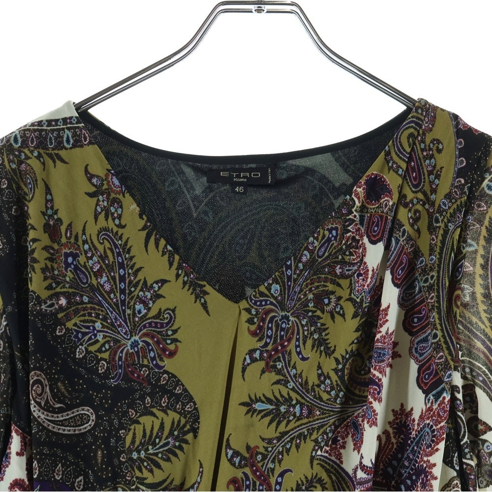 ETRO(エトロ) ペイズリー柄 長袖 ドレープ ロングワンピース ドレス カーキ×マルチカラー 46 レディース
