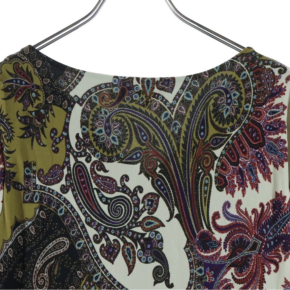 ETRO(エトロ) ペイズリー柄 長袖 ドレープ ロングワンピース ドレス カーキ×マルチカラー 46 レディース