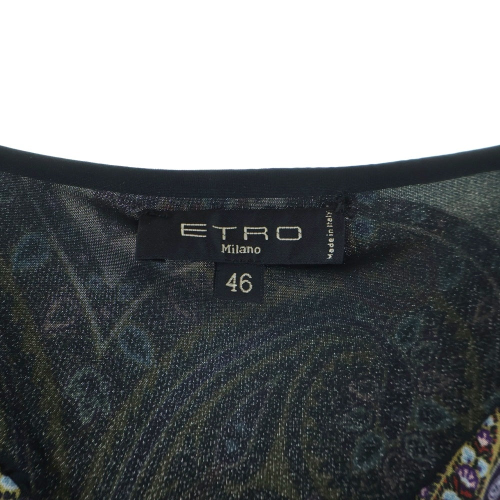 ETRO(エトロ) ペイズリー柄 長袖 ドレープ ロングワンピース ドレス カーキ×マルチカラー 46 レディース