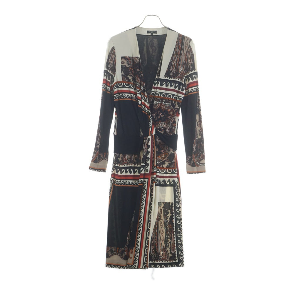 ETRO(エトロ) ペイズリー柄 長袖 ドレープ ロングワンピース ドレス ブラック×マルチカラー 44 レディース