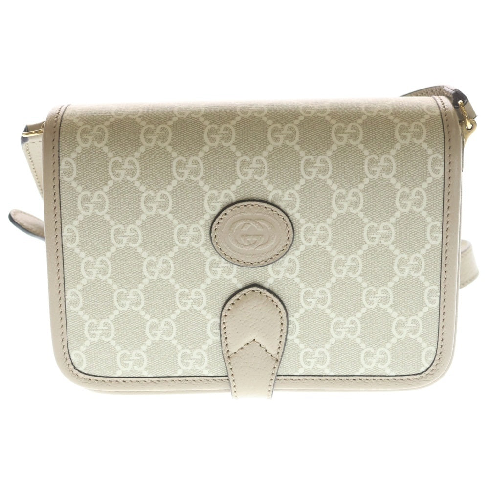 GUCCI(グッチ) インターロッキングG ミニショルダーバッグ ホワイト ベージュ レザー×PVC 671620 ゴールド金具 レディース