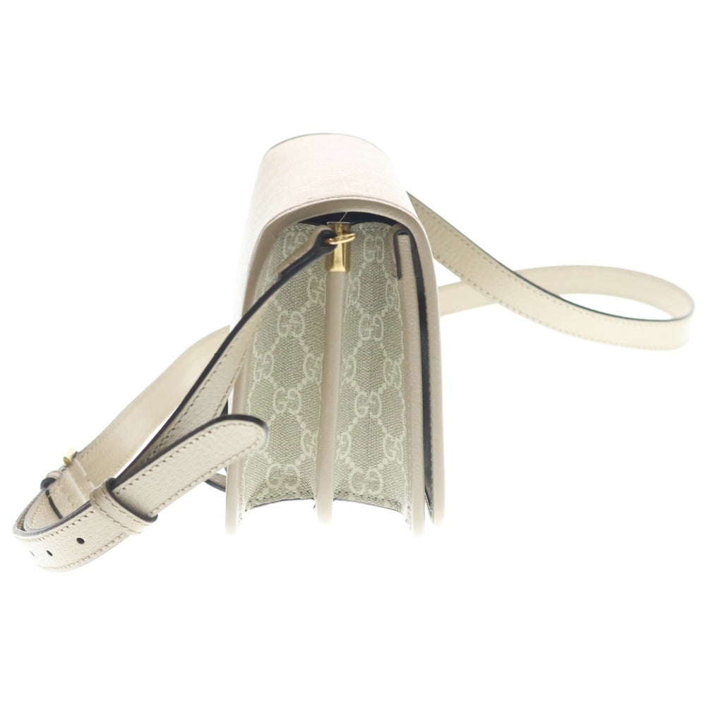 GUCCI(グッチ) インターロッキングG ミニショルダーバッグ ホワイト ベージュ レザー×PVC 671620 ゴールド金具 レディース