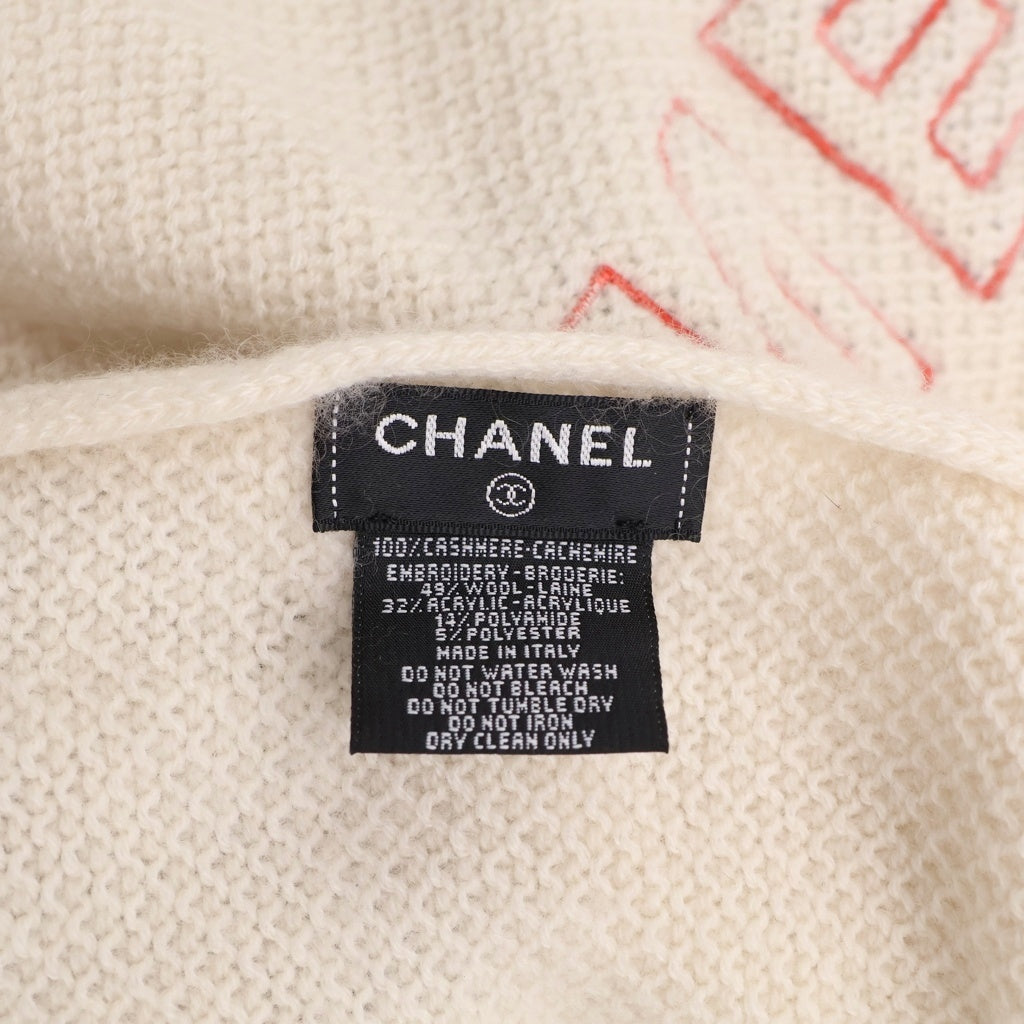 CHANEL(シャネル) ロゴ マフラー ホワイト カシミヤ レディース