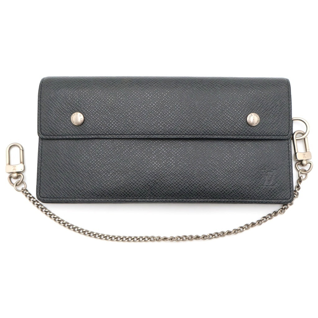 LOUIS VUITTON(ルイヴィトン) タイガ ポルトフォイユアコルディオン ロングウォレット チェーン 長財布 カードケース ブラック レザー M30992 シルバー金具 レディース
