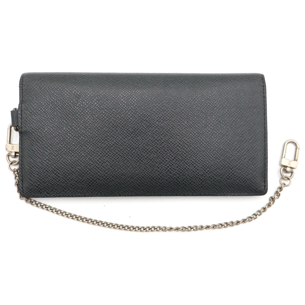 LOUIS VUITTON(ルイヴィトン) タイガ ポルトフォイユアコルディオン ロングウォレット チェーン 長財布 カードケース ブラック レザー M30992 シルバー金具 レディース