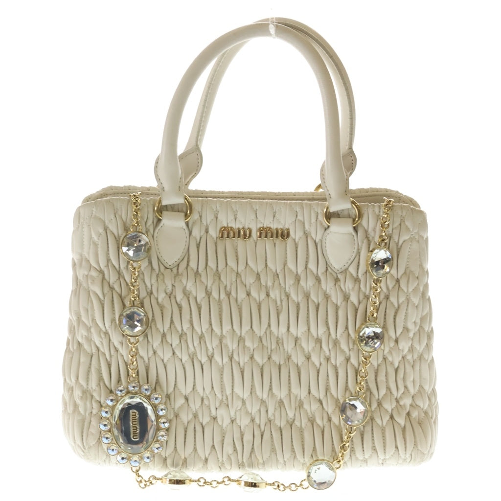 miumiu(ミュウミュウ) マテラッセ ナッパクリスタル レザー2WAY ハンドバッグ ショルダー 5BA067 ホワイト レディース
