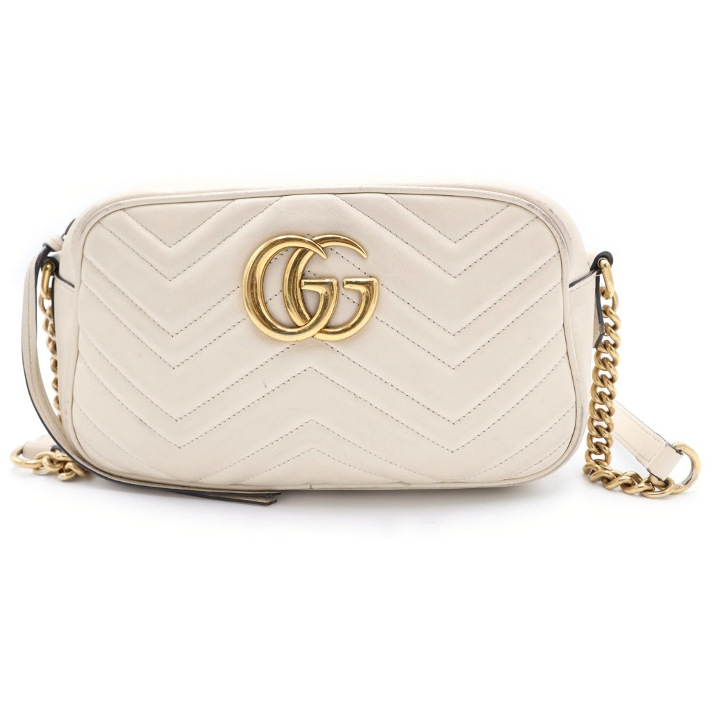 GUCCI(グッチ) GGマーモント チェーンショルダーバッグ ミニバッグ ホワイト レザー 447632 ゴールド金具 レディース