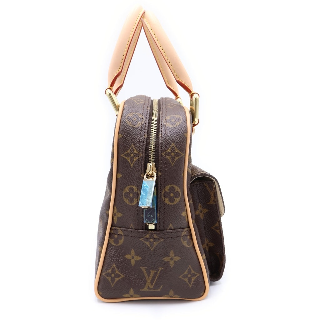 LOUIS VUITTON(ルイヴィトン) モノグラム マンハッタンPM ハンドバッグ ブラウン レザー×PVC M40026 ゴールド金具 レディース