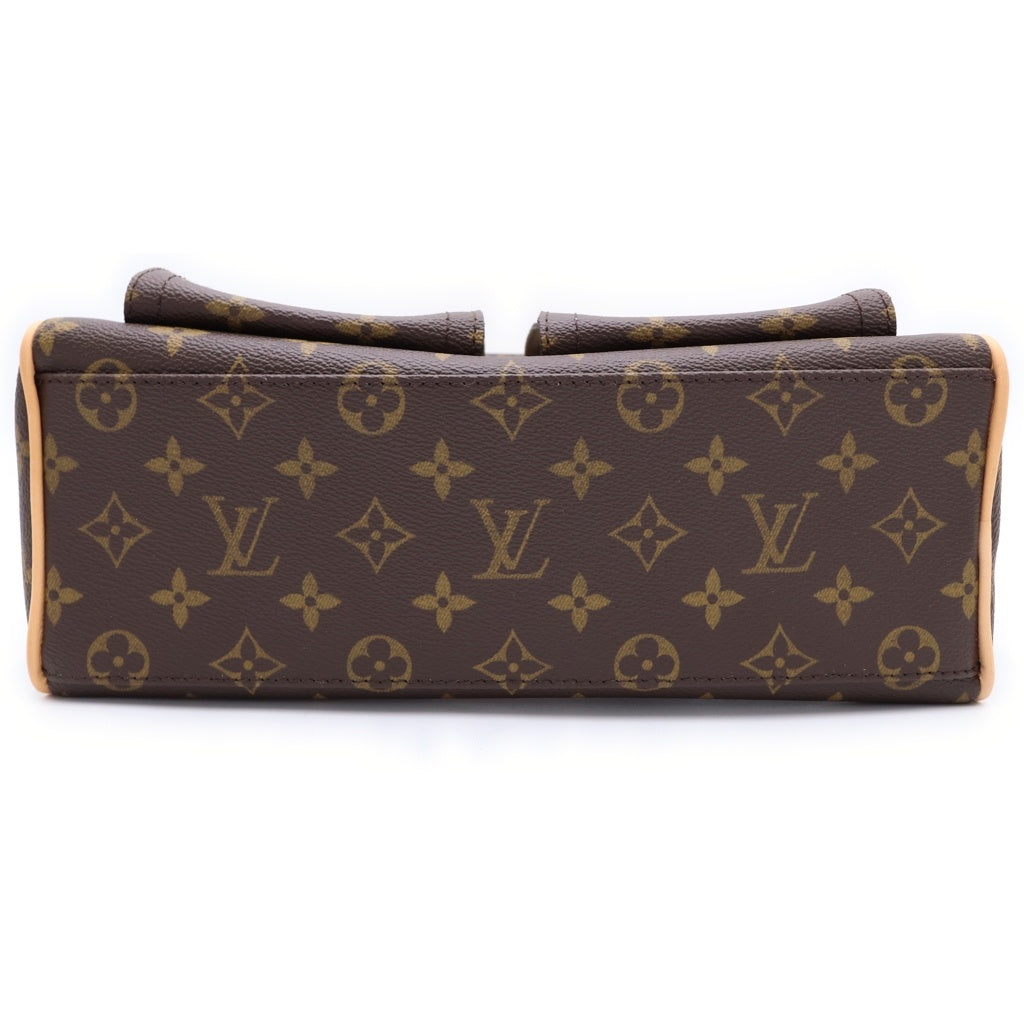 LOUIS VUITTON(ルイヴィトン) モノグラム マンハッタンPM ハンドバッグ ブラウン レザー×PVC M40026 ゴールド金具 レディース
