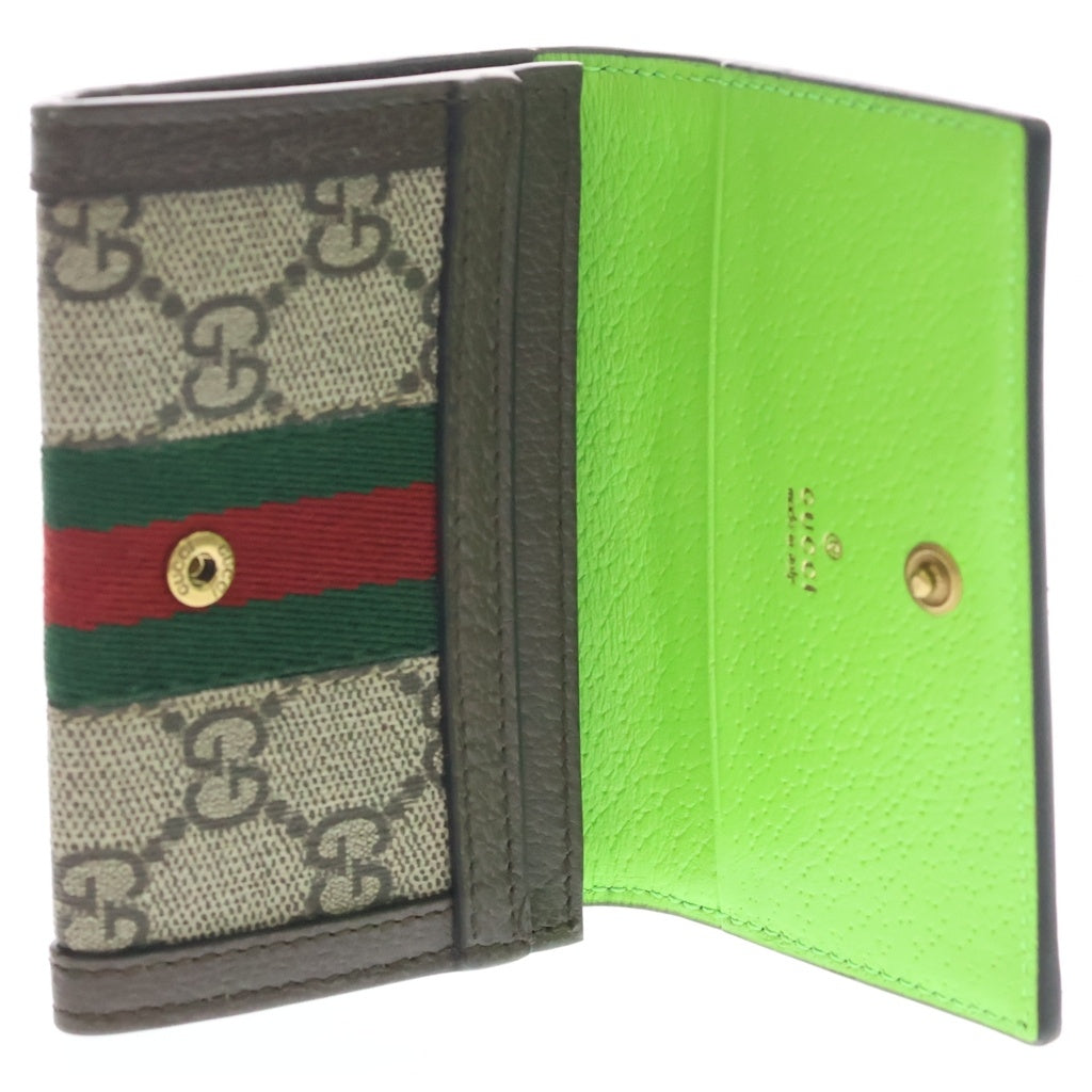 GUCCI(グッチ) オフディア GGスプリーム シェリー レザー カードケース 名刺入れ 763286 バイカラー ブラウン/グリーン