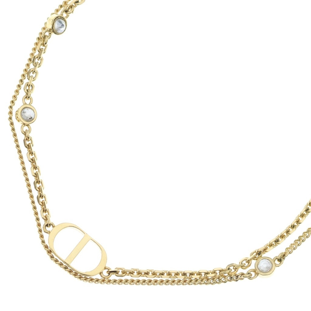 Christian Dior(クリスチャンディオール) ラインストーンスター ダブルチェーンネックレス ペンダント ゴールド GP レディース
