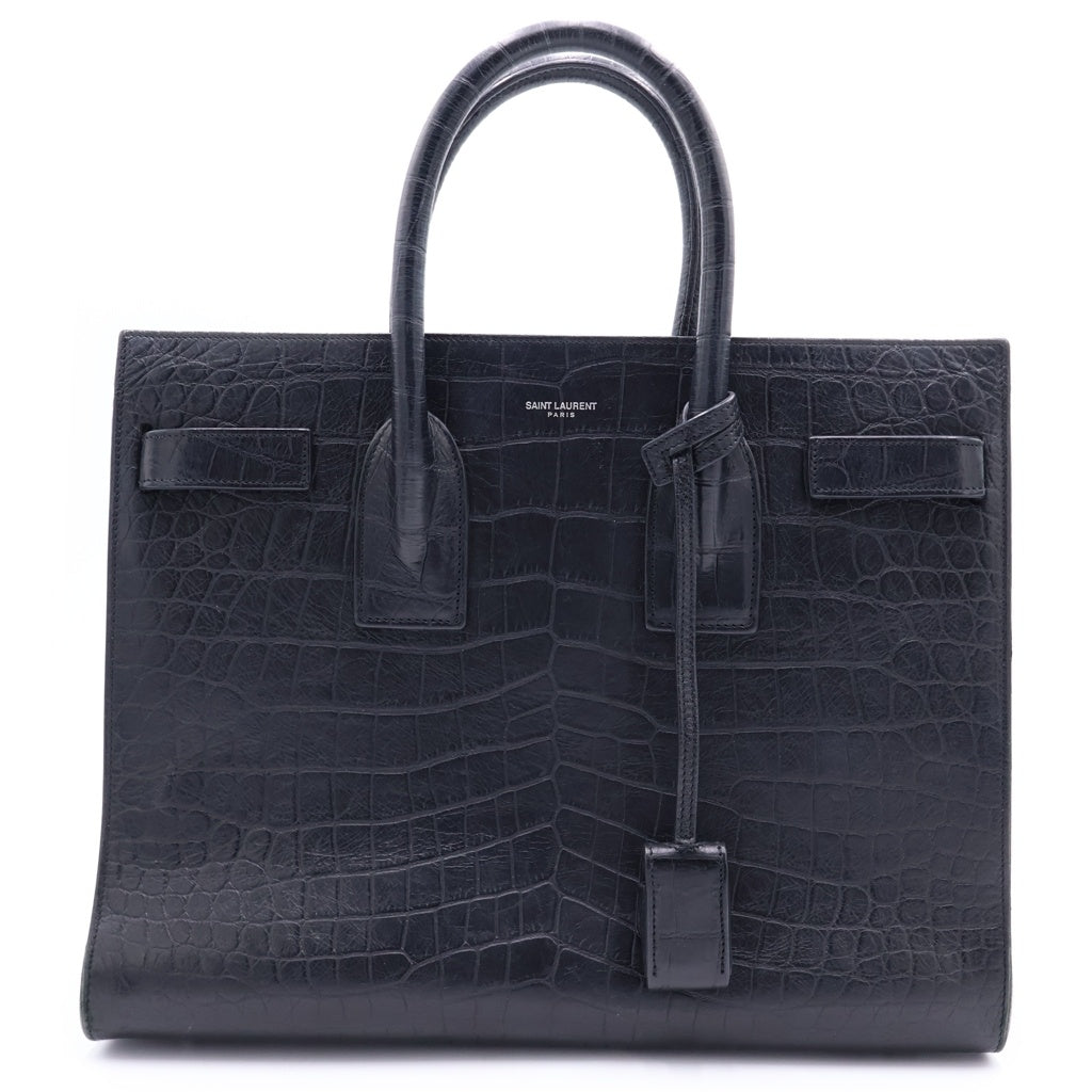 SAINT LAURENT PARIS(サンローランパリ) 型押しクロコ ハンドバック ブラック レザー シルバー金具 レディース