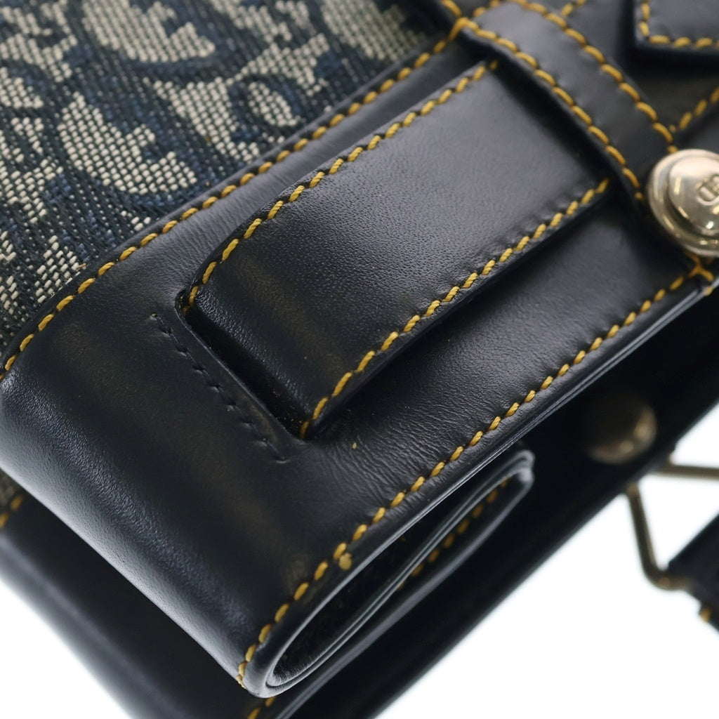 Christian Dior(クリスチャンディオール) トロッター キャンバス×レザー トートバッグ ハンドバッグ ブルー レディース