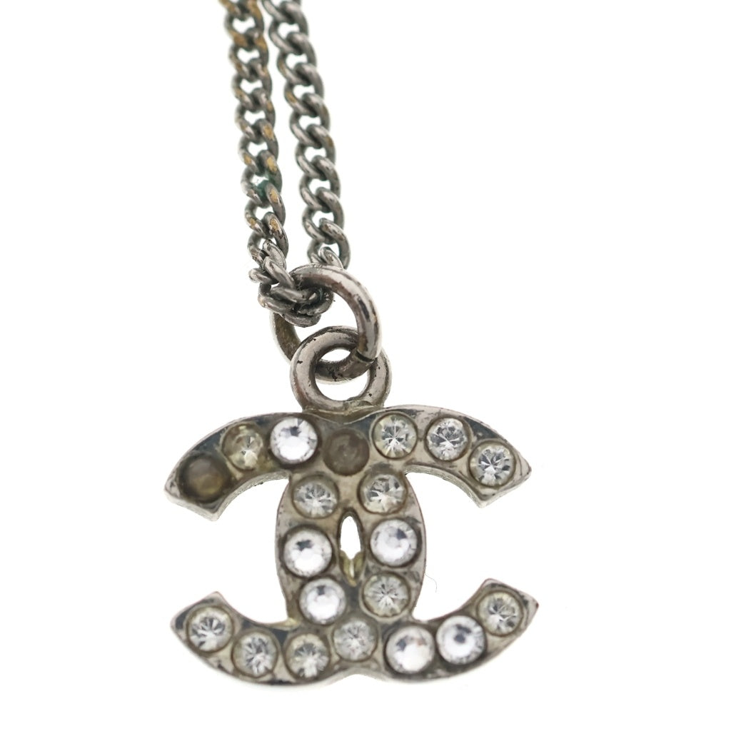 CHANEL(シャネル) ココマーク ラインストーン ネックレス ペンダント チェーン シルバー GP レディース