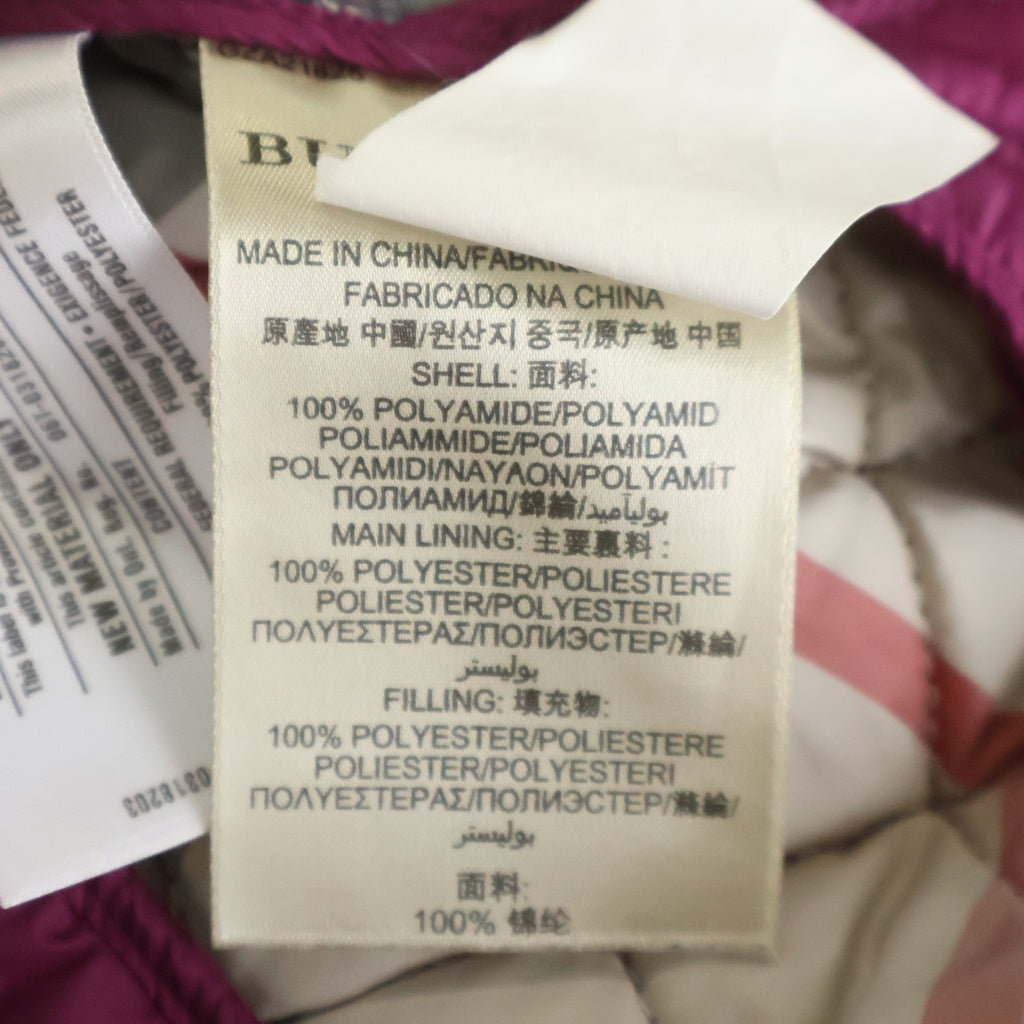 BURBERRY BRIT(バーバリー ブリット) 裏地ノバチェック 長袖 キルティングジャケット ライトダウン ピンク #S レディース