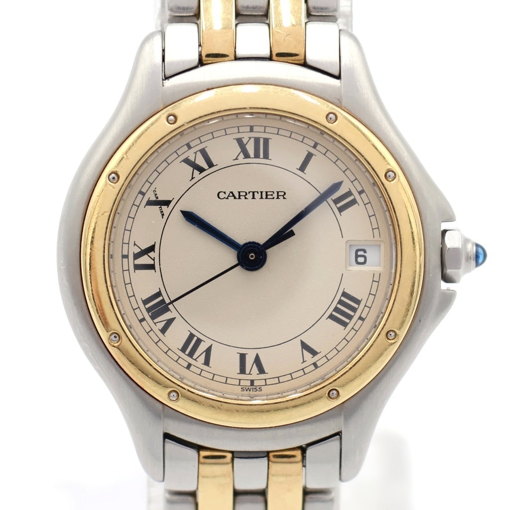 Cartier(カルティエ) パンテール クーガー SM 2ロウ 白文字盤 クォーツウォッチ 腕時計 K18YG シルバー/イエローゴールド W35005B6 レディース