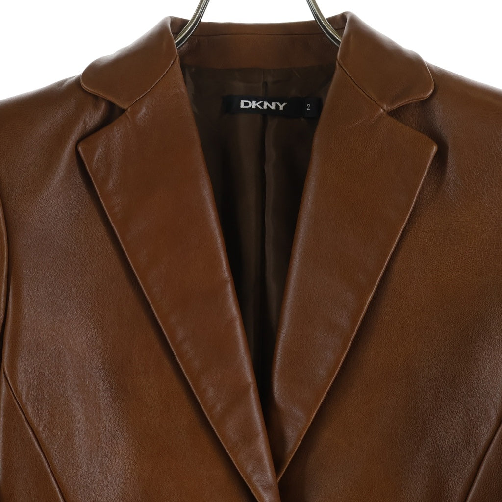 DKNY(ダナキャラン) ラムスキン レザー 1B テーラードジャケット ブラウン レディース