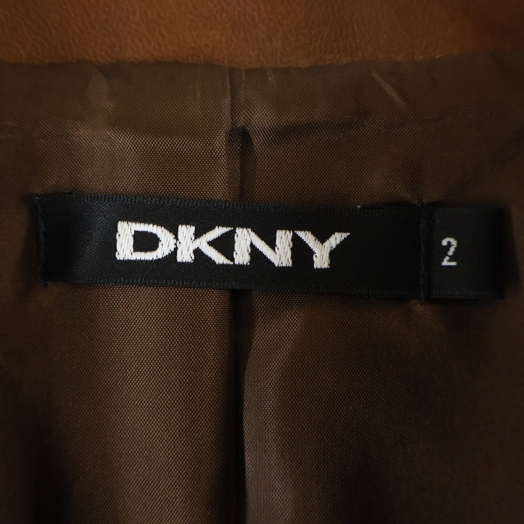 DKNY(ダナキャラン) ラムスキン レザー 1B テーラードジャケット ブラウン レディース